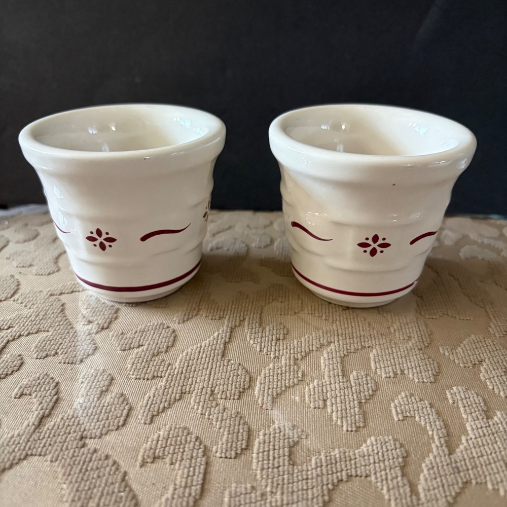 Longaberger Pottery Woven Traditions Classic Red Votive/dip Cup Set 2 USA Made